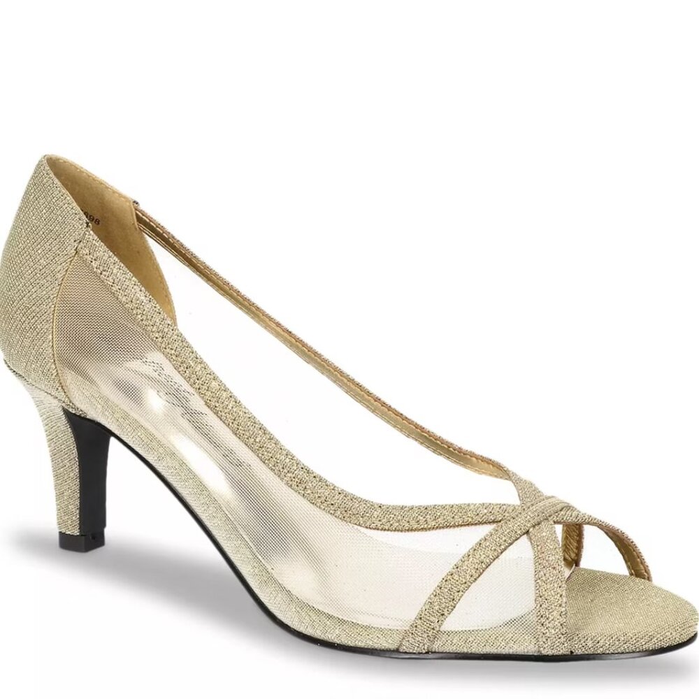 Easy Street Alive @5 Pic-a-boo Gold Glitter Peep-Toe Flex Dance Pumps NWT 10W